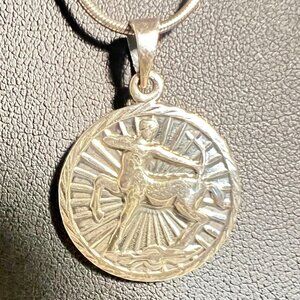 Unisex Silver Sagittarius Zodiac Sign 3D Pendant Necklace 925 Italy 20" Chain